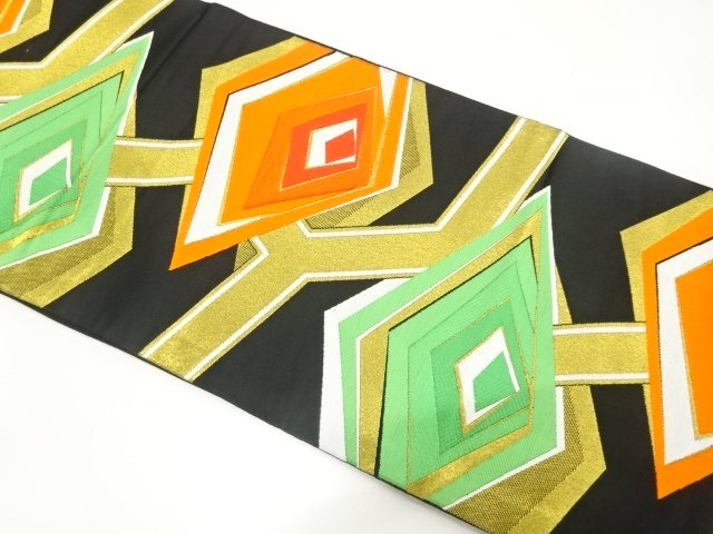JAPANESE KIMONO / ANTIQUE VARIED DIAMOND PATTERN WOVEN FUKURO OBI (MAT